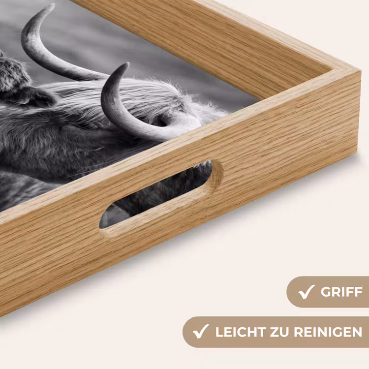 Schotse hooglander - Kalf - Zwart - Wit Dienblad Rechthoek middel -USP_HandgreepDE