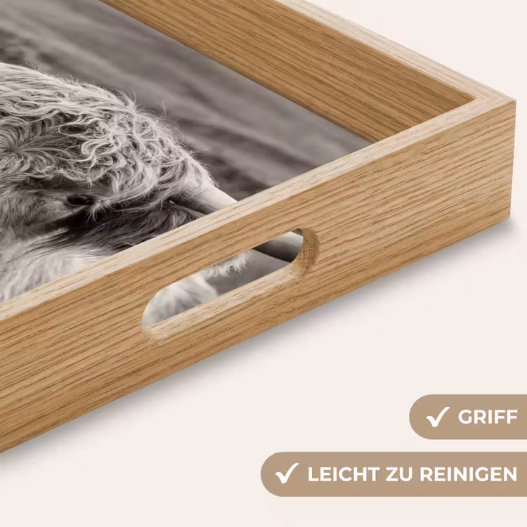 Schotse hooglander - Zwart - Wit - Hout Dienblad Rechthoek middel -USP_HandgreepDE