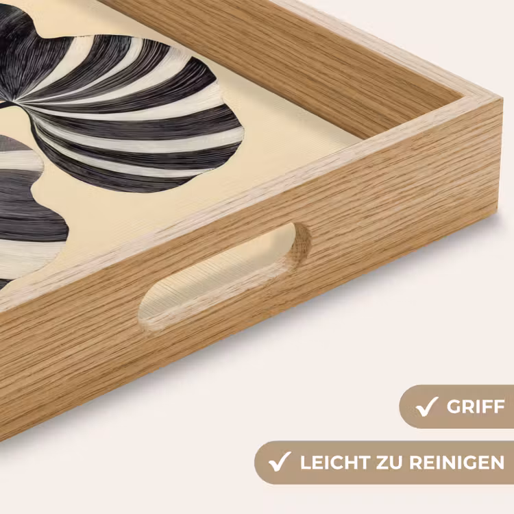 Zwart - Bladeren - Strepen - Minimalistisch Dienblad Rechthoek middel -USP_HandgreepDE