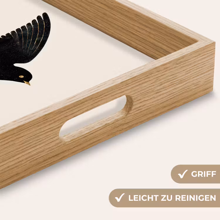 Zwarte zwaluw - Gouden accenten - Lichte achtergrond Dienblad Rechthoek middel -USP_HandgreepDE