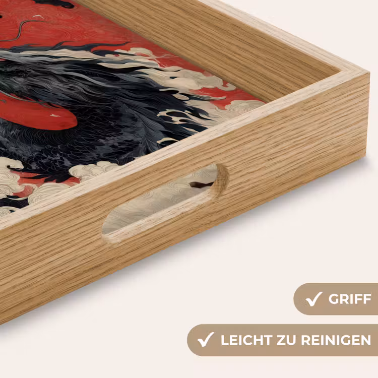 Zwarte draak - Rookwolken - Rood Dienblad Rechthoek middel -USP_HandgreepDE