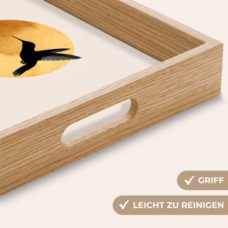 Zwarte kolibrie - Bloem - Gouden cirkel Dienblad Rechthoek middel -USP_HandgreepDE
