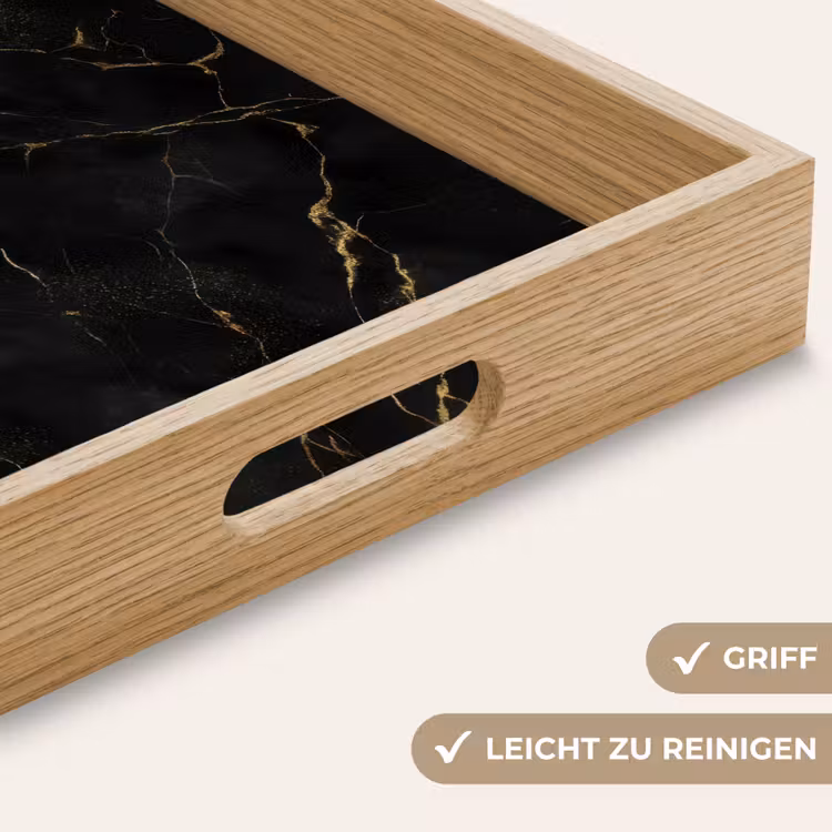 Zwart marmer - Gouden aders - Klassiek Dienblad Rechthoek middel -USP_HandgreepDE