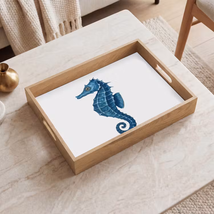 Zeepaardje - Staart - Blauw Dienblad Rechthoek middel -sfeer1
