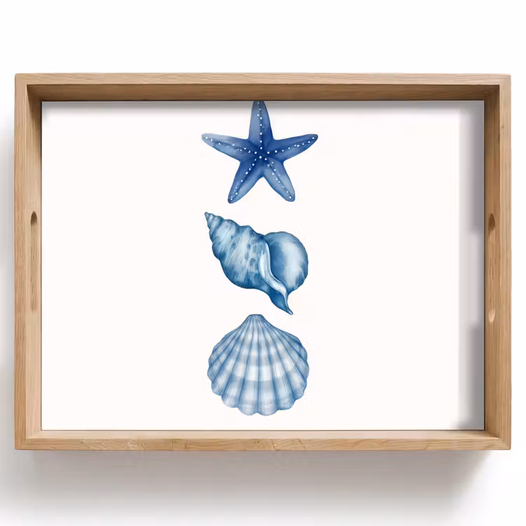 Zeester - Schelpen - Blauw Dienblad Rechthoek middel -z3d_shopping
