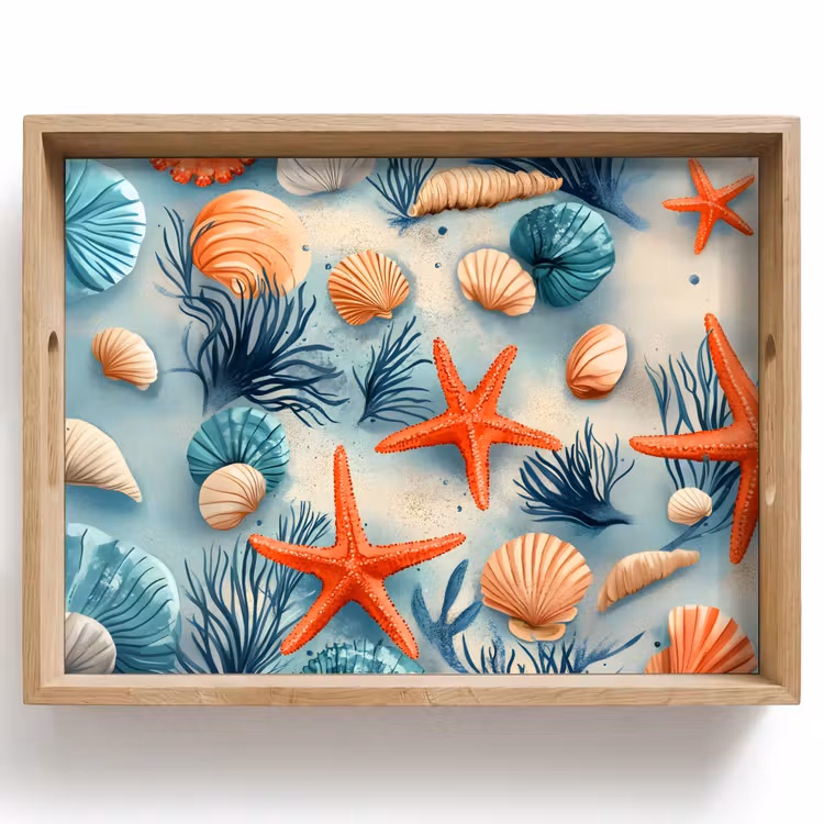 Zeesterren - Schelpen - Illustratie - Zand Dienblad Rechthoek middel -z3d_shopping