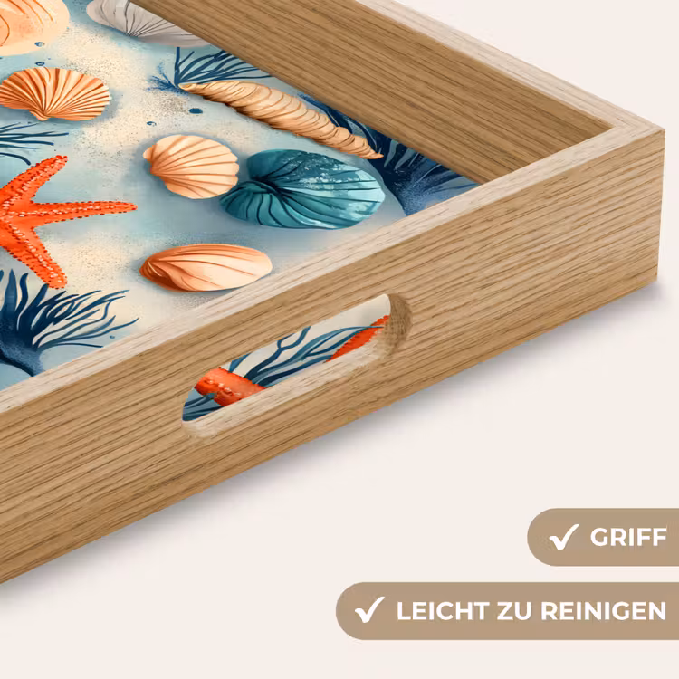Zeesterren - Schelpen - Illustratie - Zand Dienblad Rechthoek middel -USP_HandgreepDE