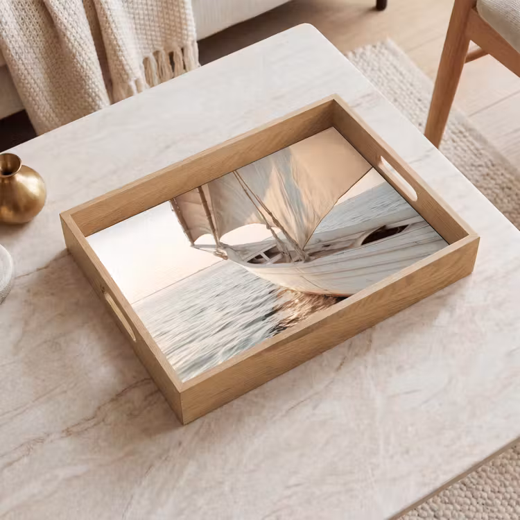 Zeilboot - Zee - Beige - Zon Dienblad Rechthoek middel -sfeer1