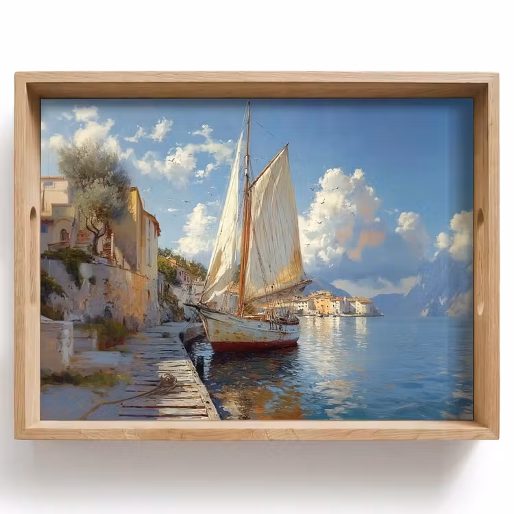 Zeilschip - Huizen - Kade - Zee Dienblad Rechthoek middel -z3d_shopping