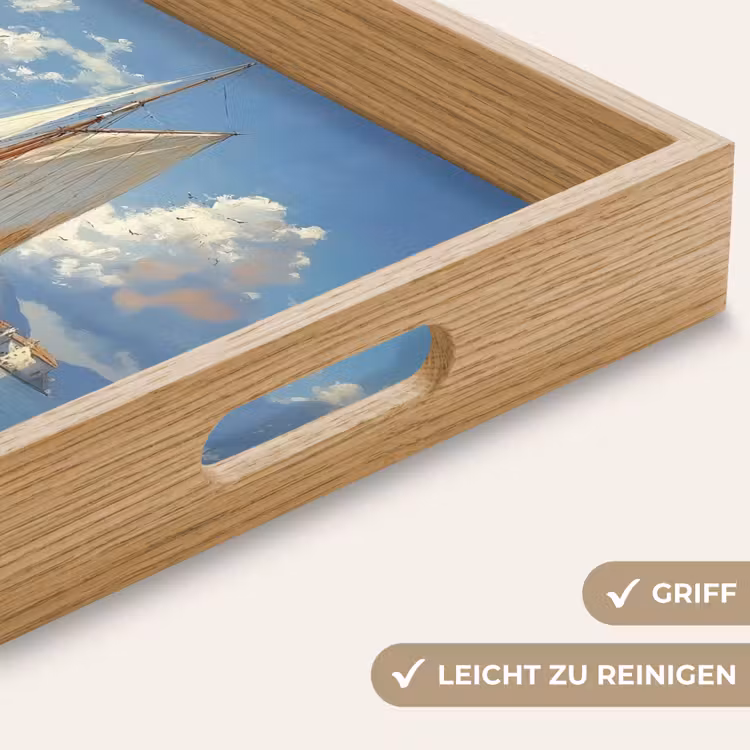 Zeilschip - Huizen - Kade - Zee Dienblad Rechthoek middel -USP_HandgreepDE