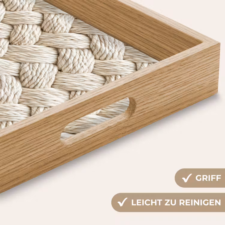 Touw - Gebreid - Beige Dienblad Rechthoek middel 911 -USP_HandgreepDE