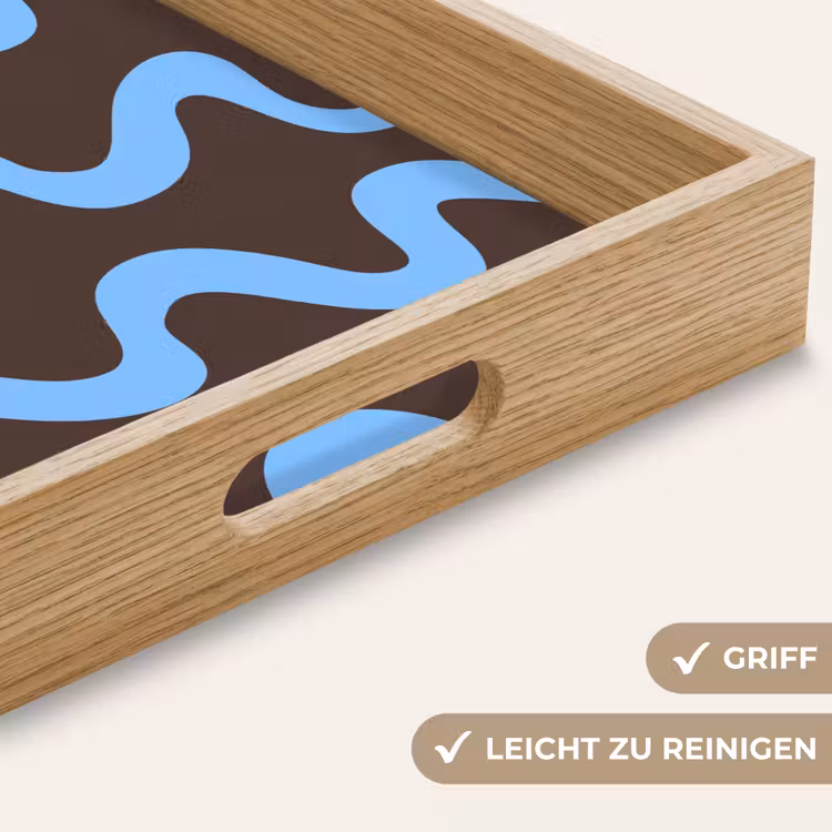 Kronkelende lijnen - Blauw - Bruin - Minimalistisch Dienblad Rechthoek middel 911 -USP_HandgreepDE