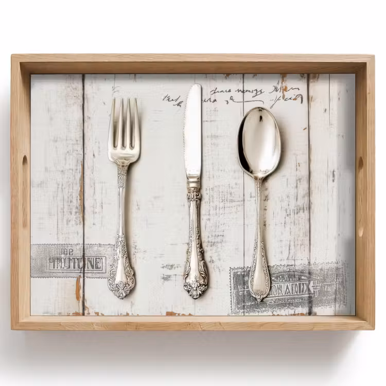 Zilver - Bestek - Hout Dienblad Rechthoek middel -z3d_shopping