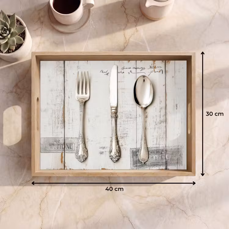 Zilver - Bestek - Hout Dienblad Rechthoek middel -USP_Formaat