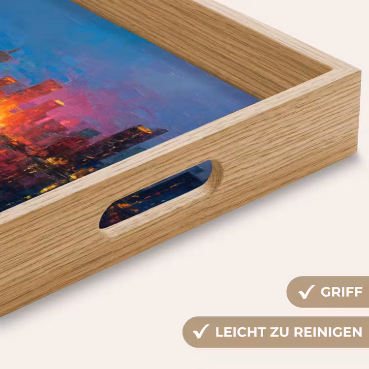 Skyline - Penseelstreken - Donkerblauw - Lichtgevend Dienblad Rechthoek middel -USP_HandgreepDE