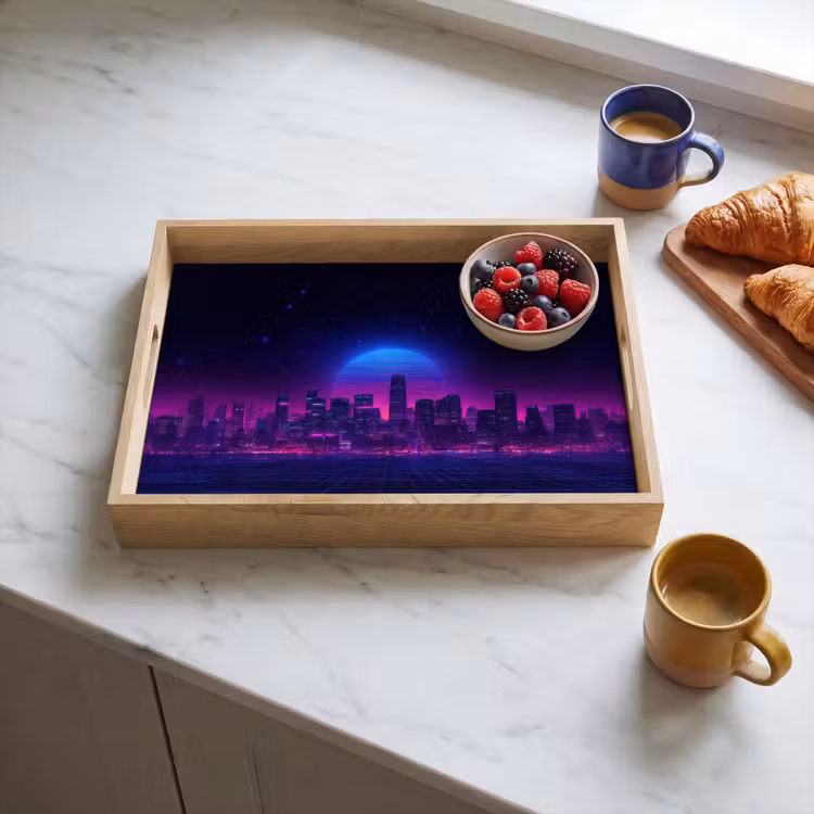 Skyline - Zon - Neon - Rasterpatroon Dienblad Rechthoek middel -sfeer2