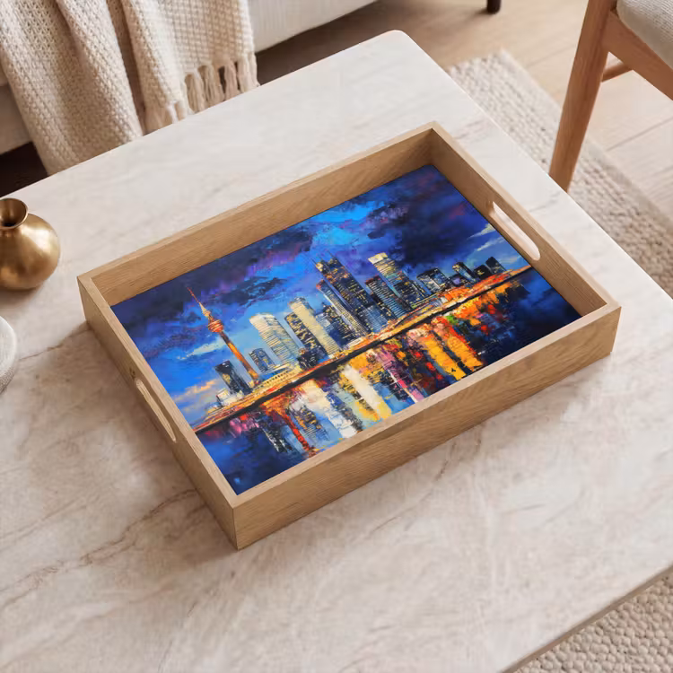 Skyline Toronto - Modern - Stadslicht - Blauw Dienblad Rechthoek middel -sfeer1