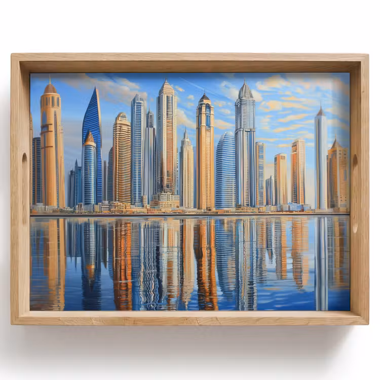 Skyline - Wolkenkrabbers - Water - Blauw Dienblad Rechthoek middel -z3d_shopping