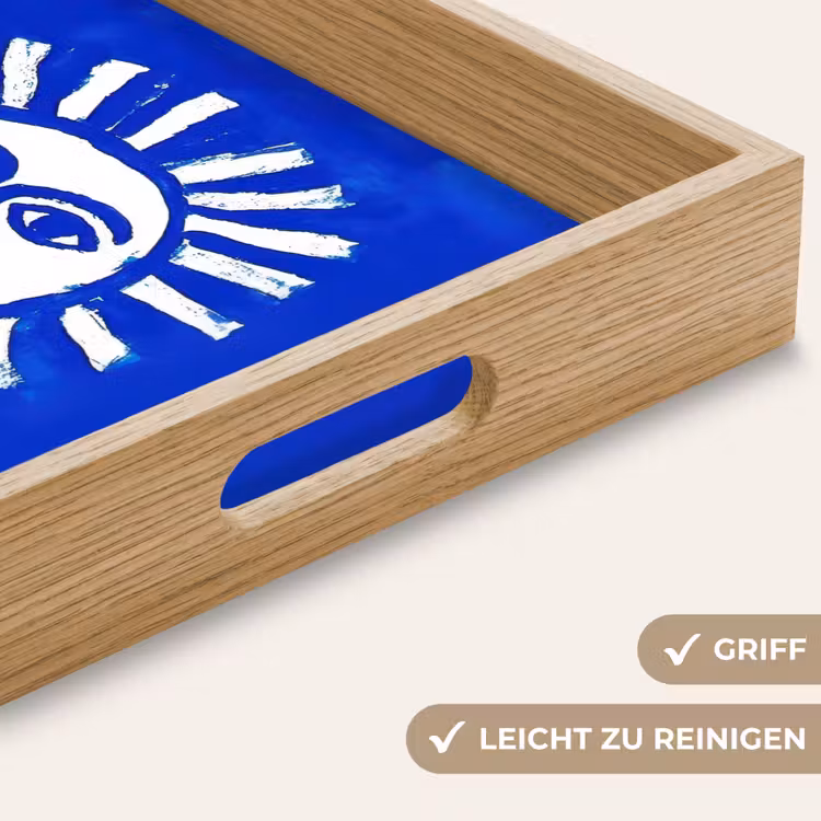 Zon - Gezicht - Penseelstructuur - Blauw Dienblad Rechthoek middel -USP_HandgreepDE