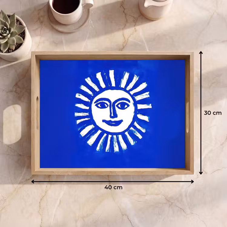 Zon - Gezicht - Penseelstructuur - Blauw Dienblad Rechthoek middel -USP_Formaat