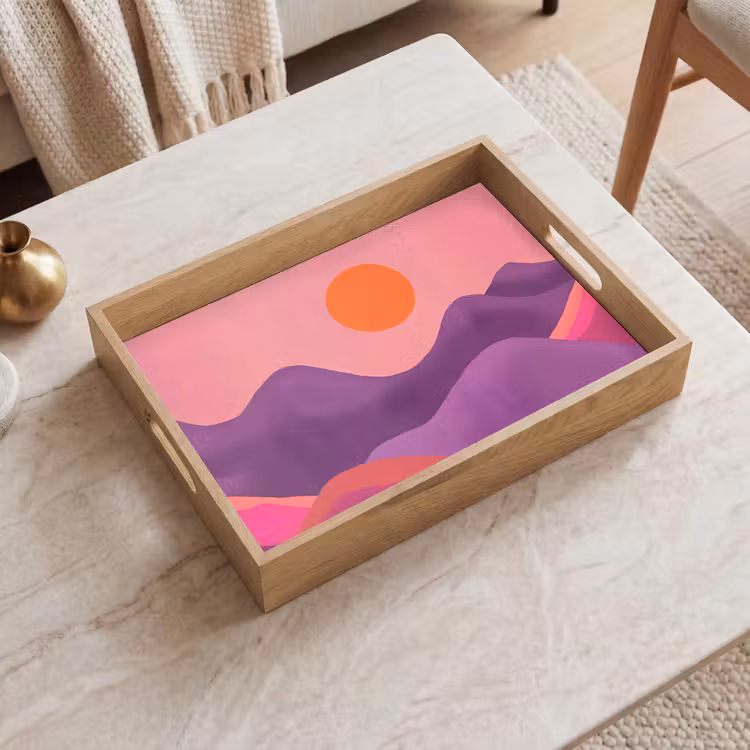 Zon - Heuvels - Paars - Abstract Dienblad Rechthoek middel -sfeer1