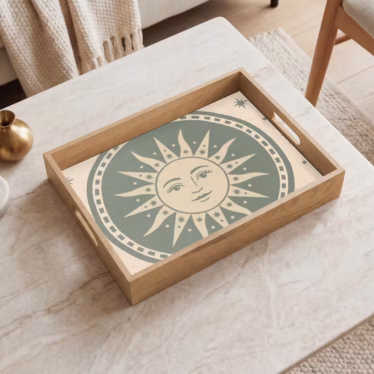 Zon - Sterren - Astrologie - Vintage - Groen Dienblad Rechthoek middel -sfeer1