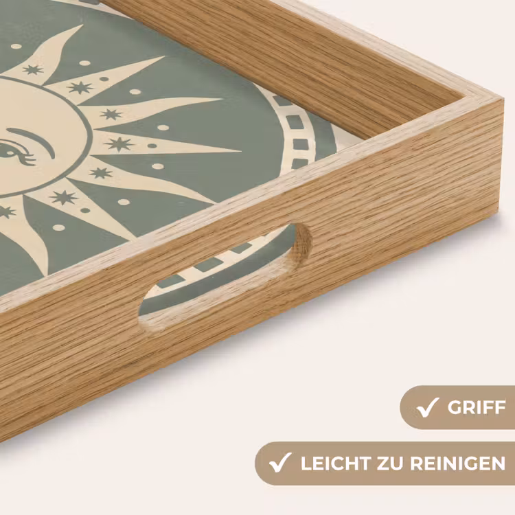 Zon - Sterren - Astrologie - Vintage - Groen Dienblad Rechthoek middel -USP_HandgreepDE