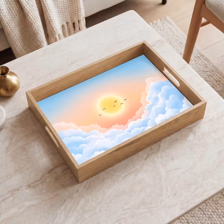 Zon - Vogels - Lucht - Natuur - Geel Dienblad Rechthoek middel -sfeer1