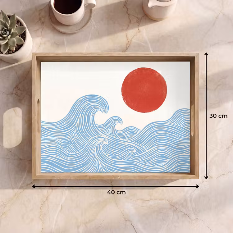 Zon - Golven - Oceaan - Abstract - Rood Dienblad Rechthoek middel -USP_Formaat