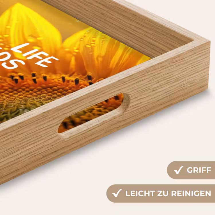 Zonnebloem - Close up - Geel - Quote Dienblad Rechthoek middel -USP_HandgreepDE