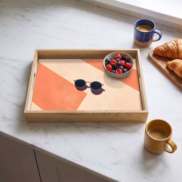 Zonnebril - Schaduw - Oranje - Minimalistisch Dienblad Rechthoek middel -sfeer2