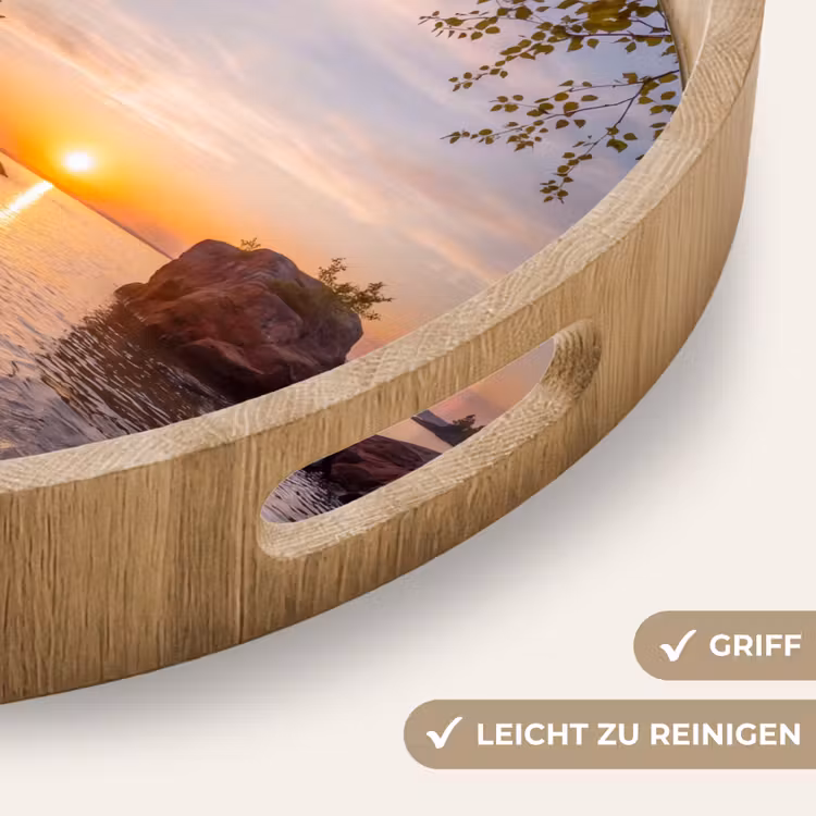 Zonsondergang - Kust - Water - Natuur - Oranje Dienblad Rond middel -USP_HandgreepDE