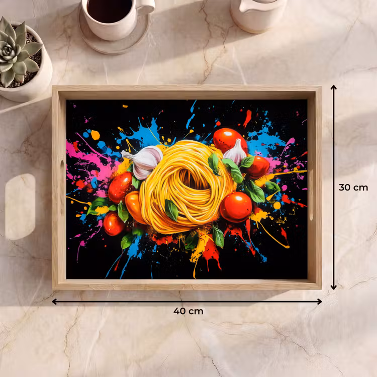 Spaghetti - Graffiti - Verf - Kleurrijk - Eten - Modern Dienblad Rechthoek middel -USP_Formaat