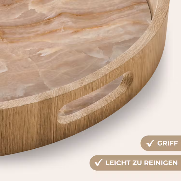 Steen - Ader - Natuur - Modern - Beige Dienblad Rond middel -USP_HandgreepDE