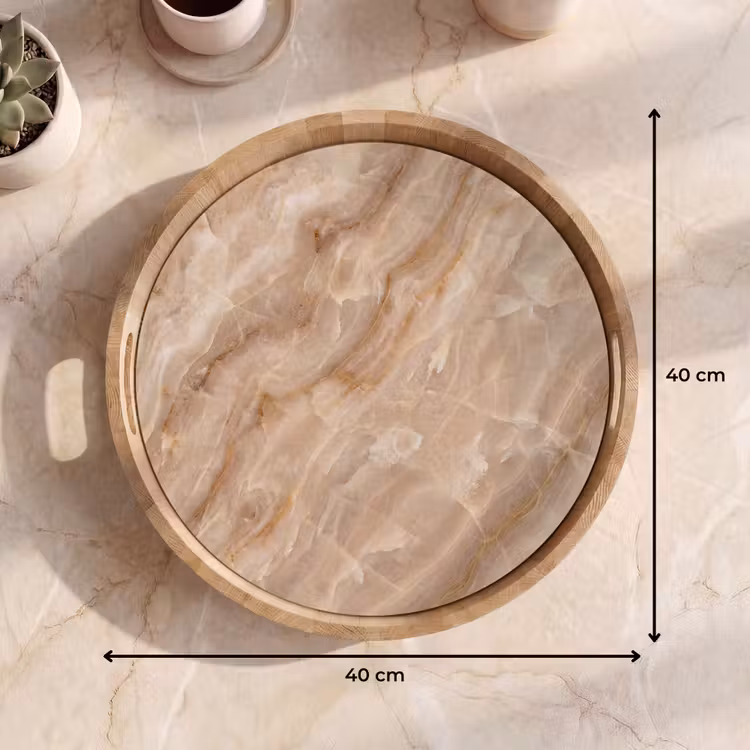 Steen - Ader - Natuur - Modern - Beige Dienblad Rond middel -USP_Formaat