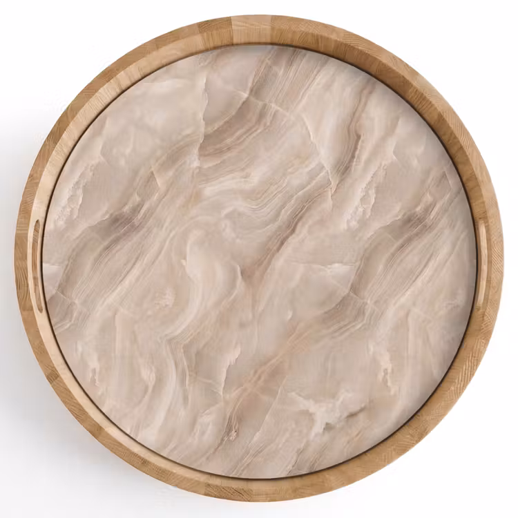 Steen - Golvend - Abstract - Beige Dienblad Rond middel -z3d_shopping