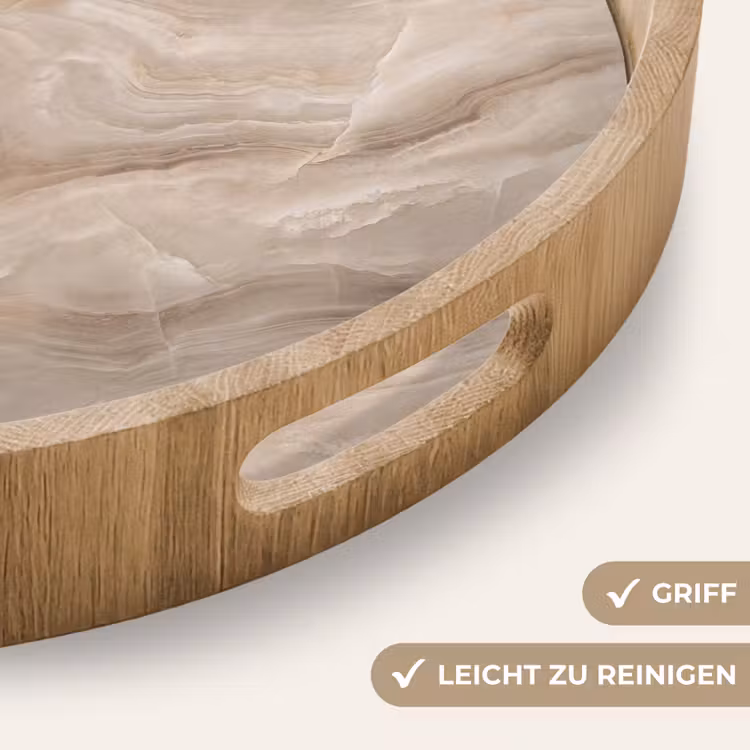 Steen - Golvend - Abstract - Beige Dienblad Rond middel -USP_HandgreepDE