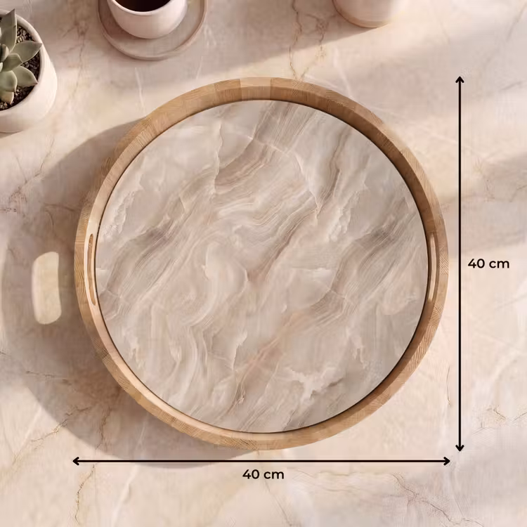 Steen - Golvend - Abstract - Beige Dienblad Rond middel -USP_Formaat