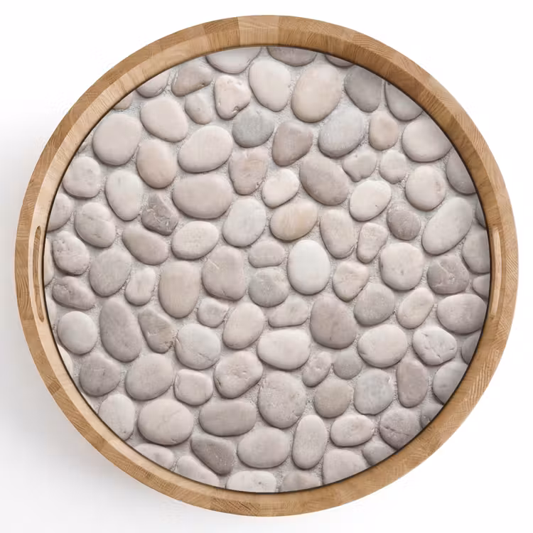 Steen - Kiezel - Natuur - Minimalistisch - Beige Dienblad Rond middel -z3d_shopping