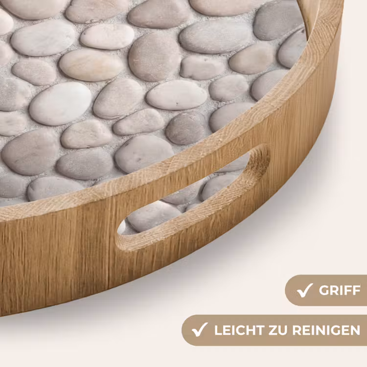Steen - Kiezel - Natuur - Minimalistisch - Beige Dienblad Rond middel -USP_HandgreepDE