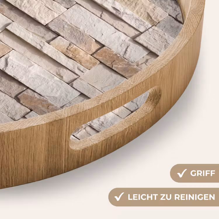 Steen - Muur - Textuur - Rustiek - Beige Dienblad Rond middel -USP_HandgreepDE