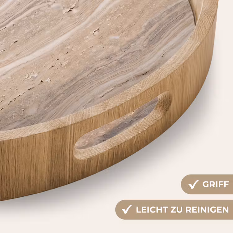 Steen - Patroon - Textuur - Natuurlijk - Beige Dienblad Rond middel -USP_HandgreepDE