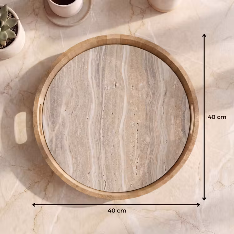 Steen - Patroon - Textuur - Natuurlijk - Beige Dienblad Rond middel -USP_Formaat