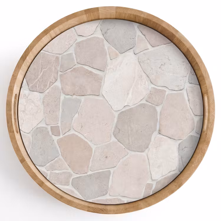 Steen - Patroon - Textuur - Beige Dienblad Rond middel -z3d_shopping