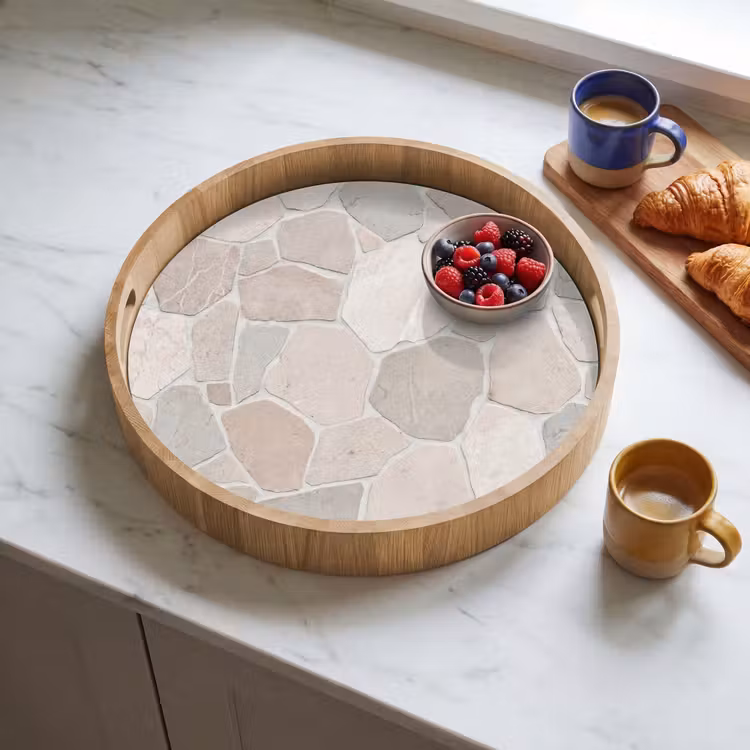Steen - Patroon - Textuur - Beige Dienblad Rond middel -sfeer2