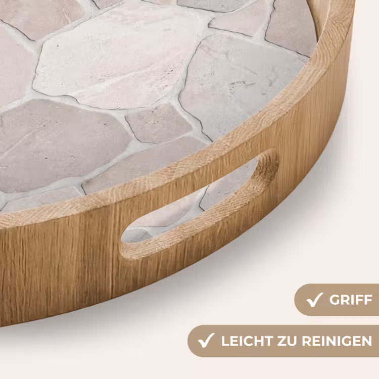 Steen - Patroon - Textuur - Beige Dienblad Rond middel -USP_HandgreepDE