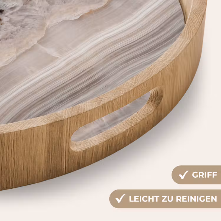 Steen - Textuur - Abstract - Beige - Wit Dienblad Rond middel -USP_HandgreepDE