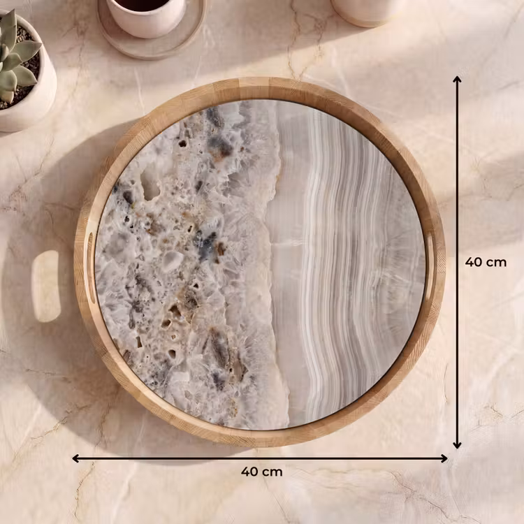Steen - Textuur - Abstract - Beige - Wit Dienblad Rond middel -USP_Formaat