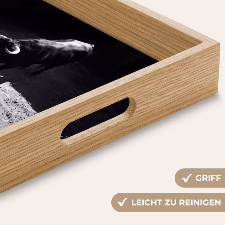 Stier - Schaduw - Dieren - Contrast - Zwart-wit Dienblad Rechthoek middel -USP_HandgreepDE