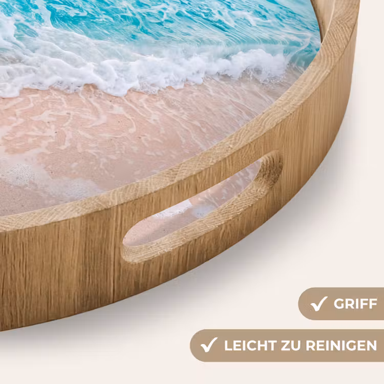 Strand - Zee - Golf - Natuur - Blauw Dienblad Rond middel -USP_HandgreepDE
